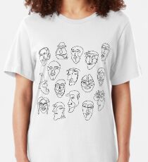 Single Line Face Design Pattern Slim Fit T-Shirt