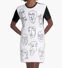 Single Line Face Design Pattern Graphic T-Shirt Dress