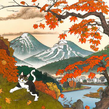 ukiyo-e autumn cat