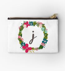 Letter J Floral Wreath Monogram Studio Pouch