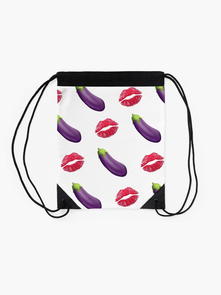 "Eggplant Emoji w/ Kiss Emoji Funny Gay Eggplant Emoji" Drawstring