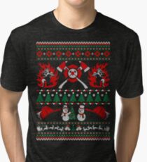 Merry Firefighter Ugly Christmas Sweater Funny Tshirt Tri-blend T-Shirt
