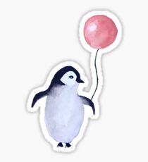 Penguin with a balloon - watercolor Sticker