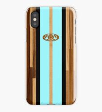 Rocky Point Hawaiian Engineered Faux Wood Surfboard - Aqua iPhone Case/Skin
