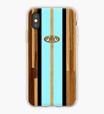 Rocky Point Hawaiian Engineered Faux Wood Surfboard - Aqua iPhone Case