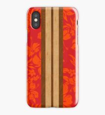 Sunset Beach Hawaiian Faux Koa Wood Surfboard - Red iPhone Case