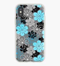 Flower Rain Hawaiian Retro Floral - Gray, Turquoise and Black iPhone Case