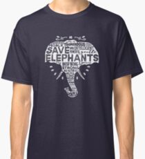 Save Elephants - Word Cloud Silhouette (White) Classic T-Shirt