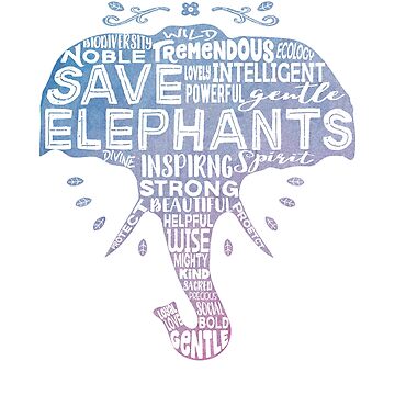 Artwork thumbnail, Save Elephants - word cloud silhouette watercolor by jitterfly