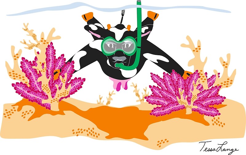 Snorkeling Cow By Tessalange Redbubble