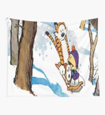 calvin and hobbes happy snow Wall Tapestry