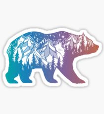 California Bear with Mountains Landscape and Trees Rainbow Silhouette Sticker