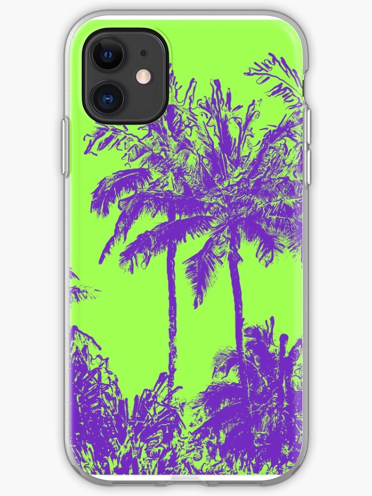 Makena Beach Hawaiian Sketchy Palms Purple And Lime Green Iphone Case By Driveindustries