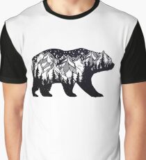 Wanderlust California Bear Silhouette with Mountains Landscape, Trees, Moon & Stars Graphic T-Shirt