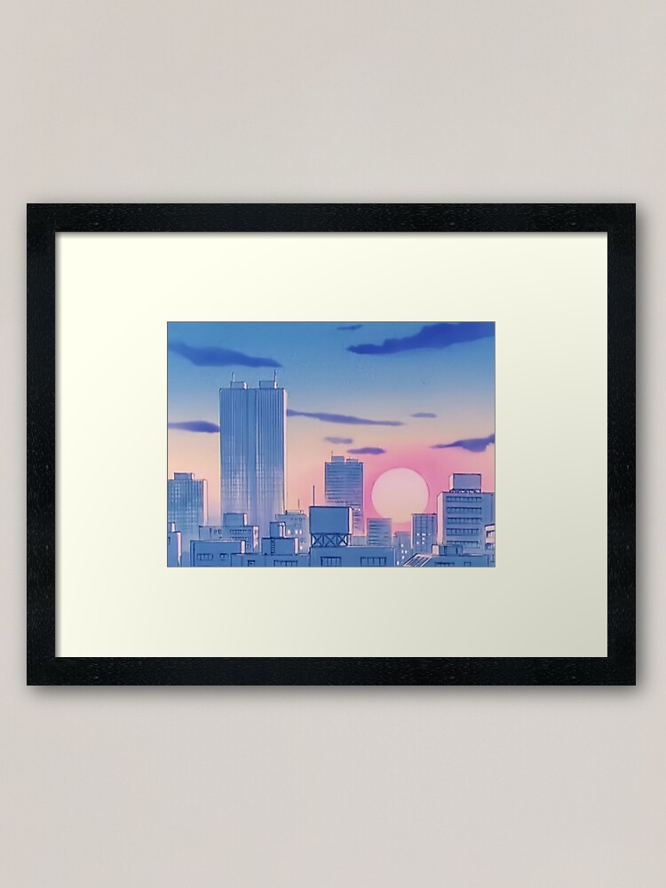 Alternative Ansicht von Sailor Moon City Landschaft Gerahmter Kunstdruck