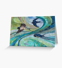 Aerial Acrobats - Swallows Embroidery - Textile Art Greeting Card