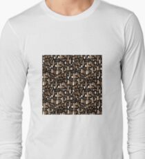 White brown watercolor strokes on a black background Long Sleeve T-Shirt