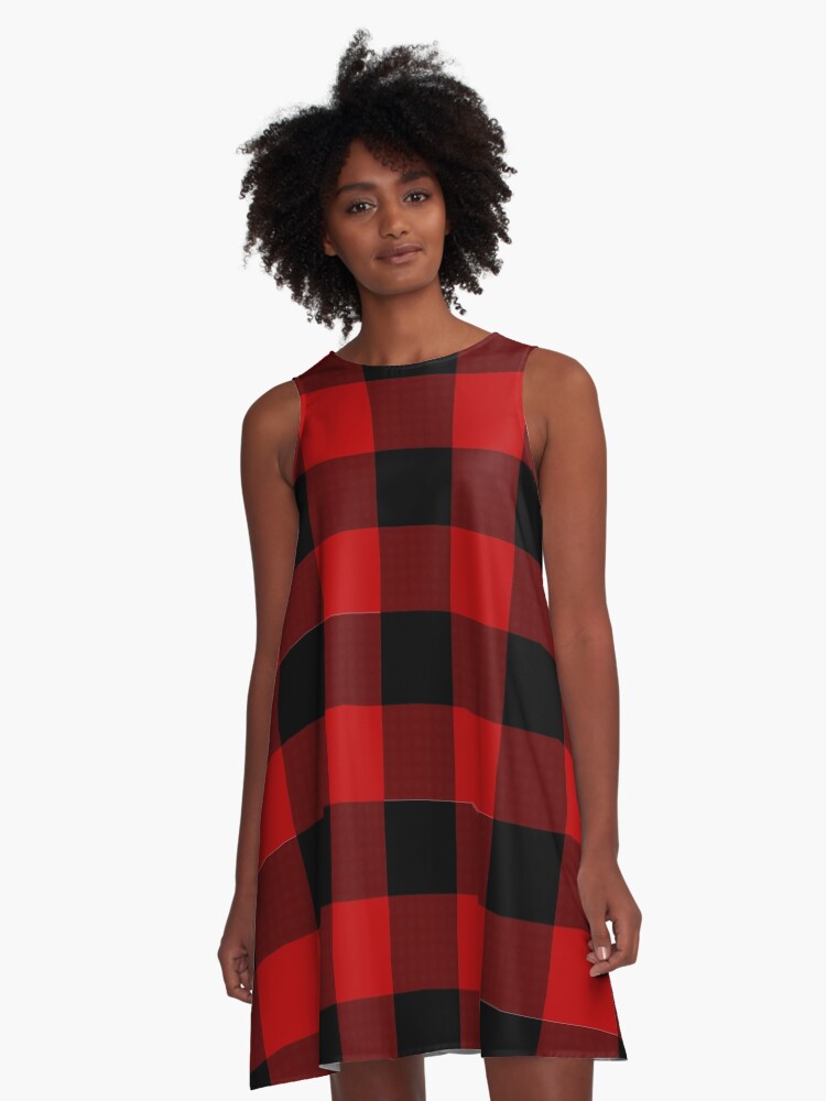 red and black check dress