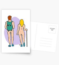 Postales Pareja desnuda de senderismo