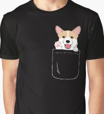 Corgi In Pocket T-Shirt Cute Paws Blush Smile Puppy Emoji Graphic T-Shirt