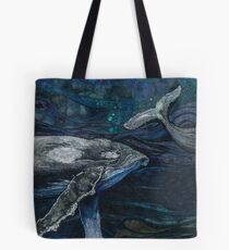 The Deep - Humpback Whales Embroidery - Textile Art Tote Bag