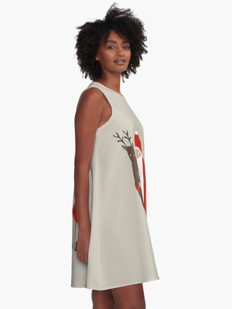 Alternate view of Santa and his reindeer / Weihnachtsmann mit Rentier A-Line Dress