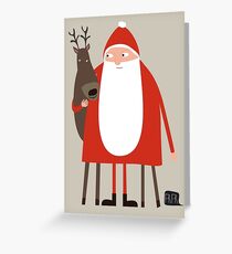 Santa and his reindeer / Weihnachtsmann mit Rentier Greeting Card