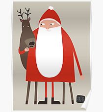 Santa and his reindeer / Weihnachtsmann mit Rentier Poster