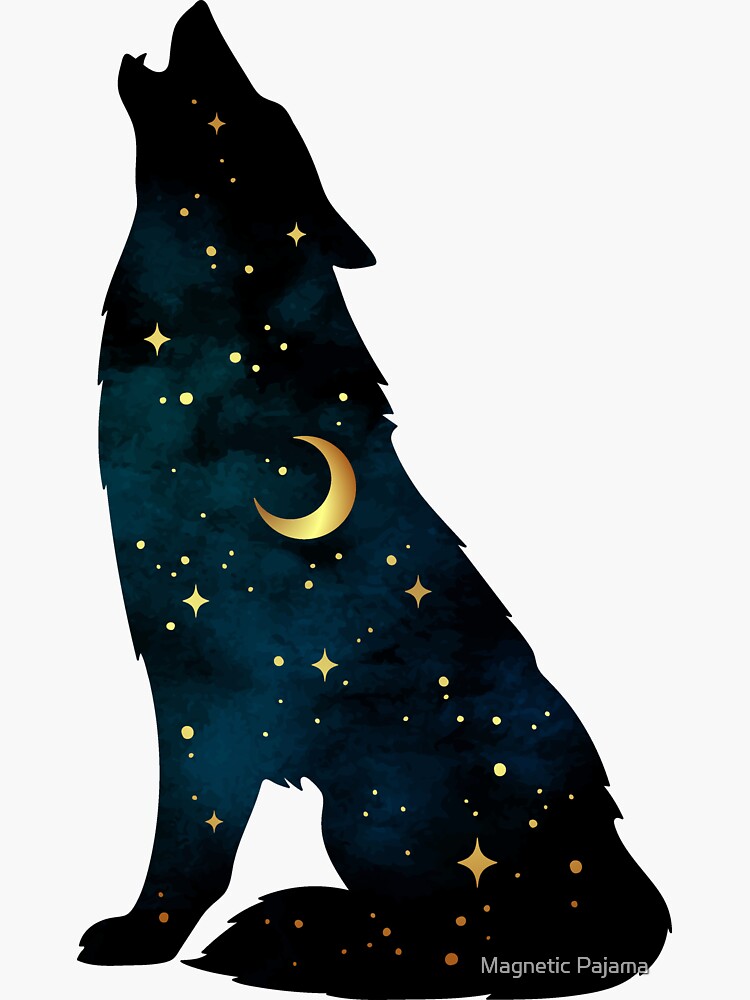 Wolf Silhouette with Stars and Moon by MagneticMama