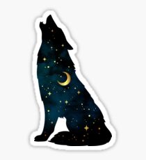 Wolf Silhouette with Stars and Moon Sticker