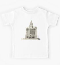Royal Liver Building - inked on white Kids Tee