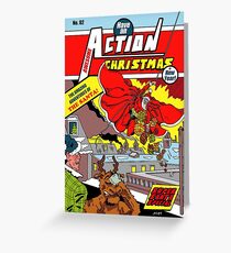 Have an Action Christmas! Sky Santa Superheroic Christmas Card Greeting Card