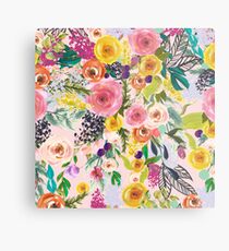 Pale Pink Autumn Floral Print with Colorful Blooms Metal Print
