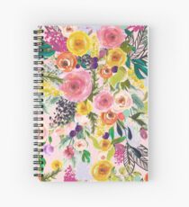 Pale Pink Autumn Floral Print with Colorful Blooms Spiral Notebook
