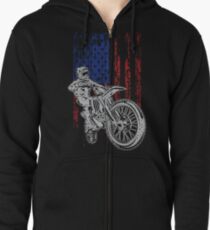 USA Motocross Grunge Dirt Bike Zipped Hoodie