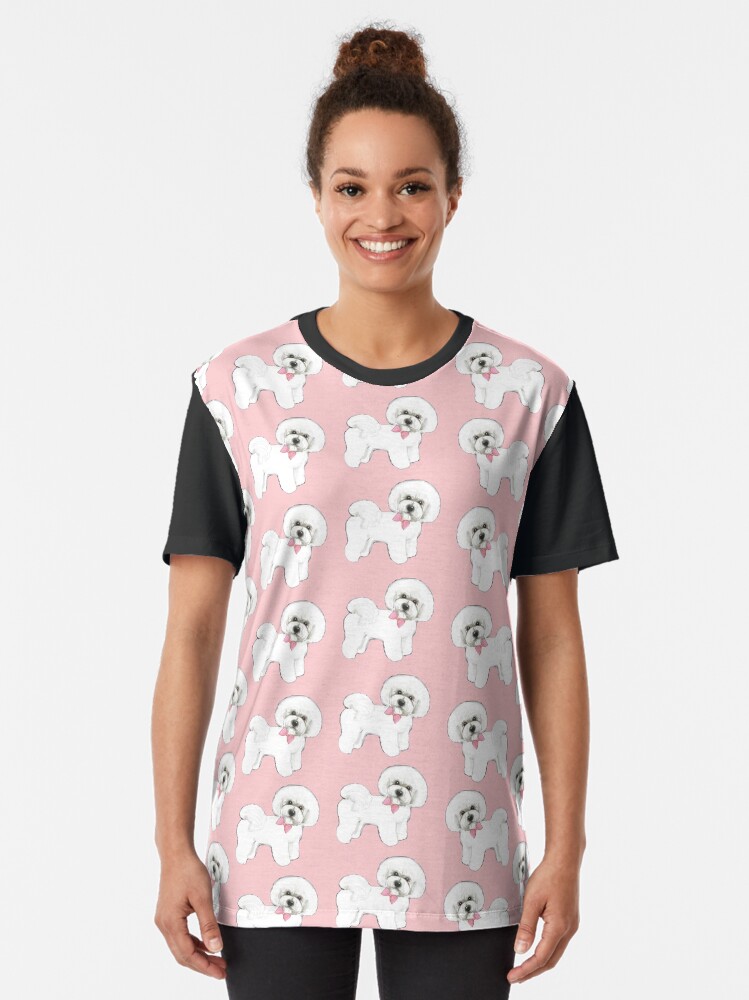 Alternate view of Bichon Frise dog, pink dog bows, christmas gift for her, girls gift, bichon frise tote bag, , Graphic T-Shirt