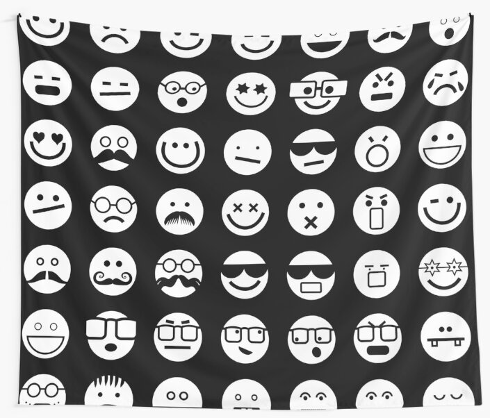 Tela decorativa «Emoticones de Emoji blanco y negro» de Prawny | Redbubble