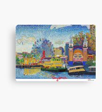Luna Park Sydney with White Text Canvas Print