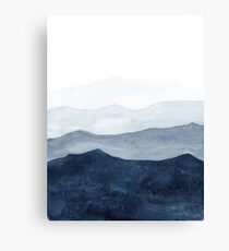 Mountains Ombre | Indigo Abstract Watercolor Canvas Print