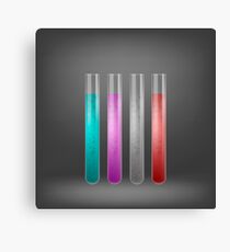 Chemical Test Tube Set with Colored Liquids on Grey Blurred Background Canvas Print
