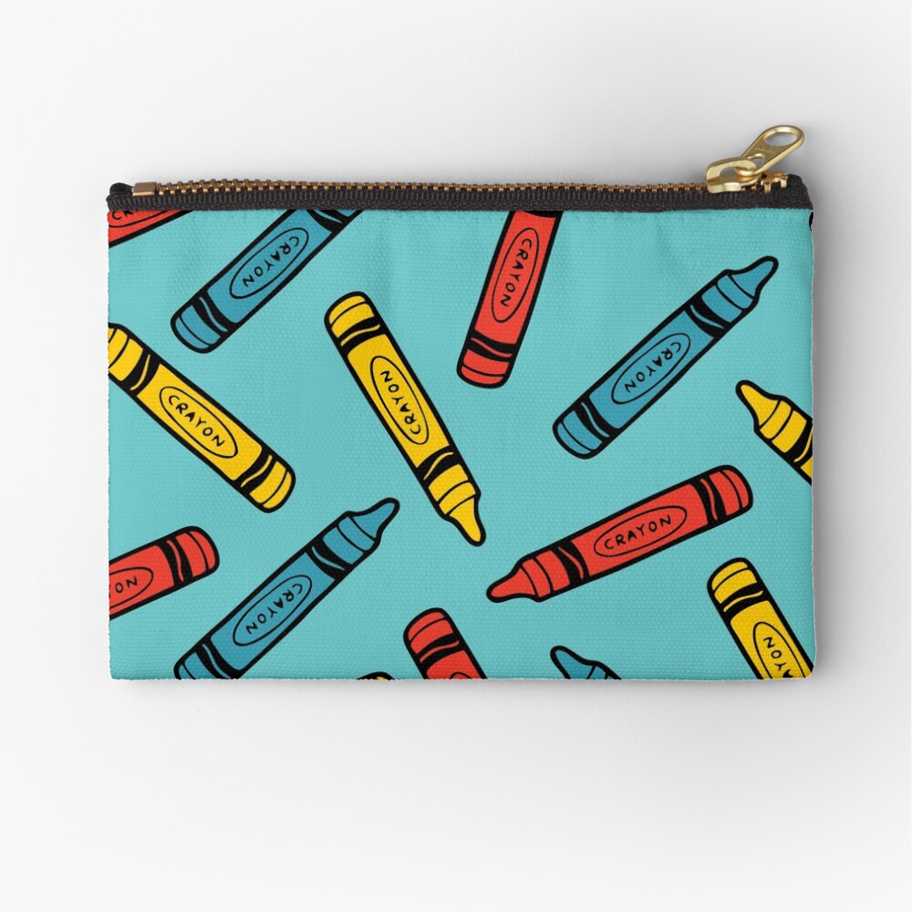 Crayons on Blue Pattern Zipper Pouch