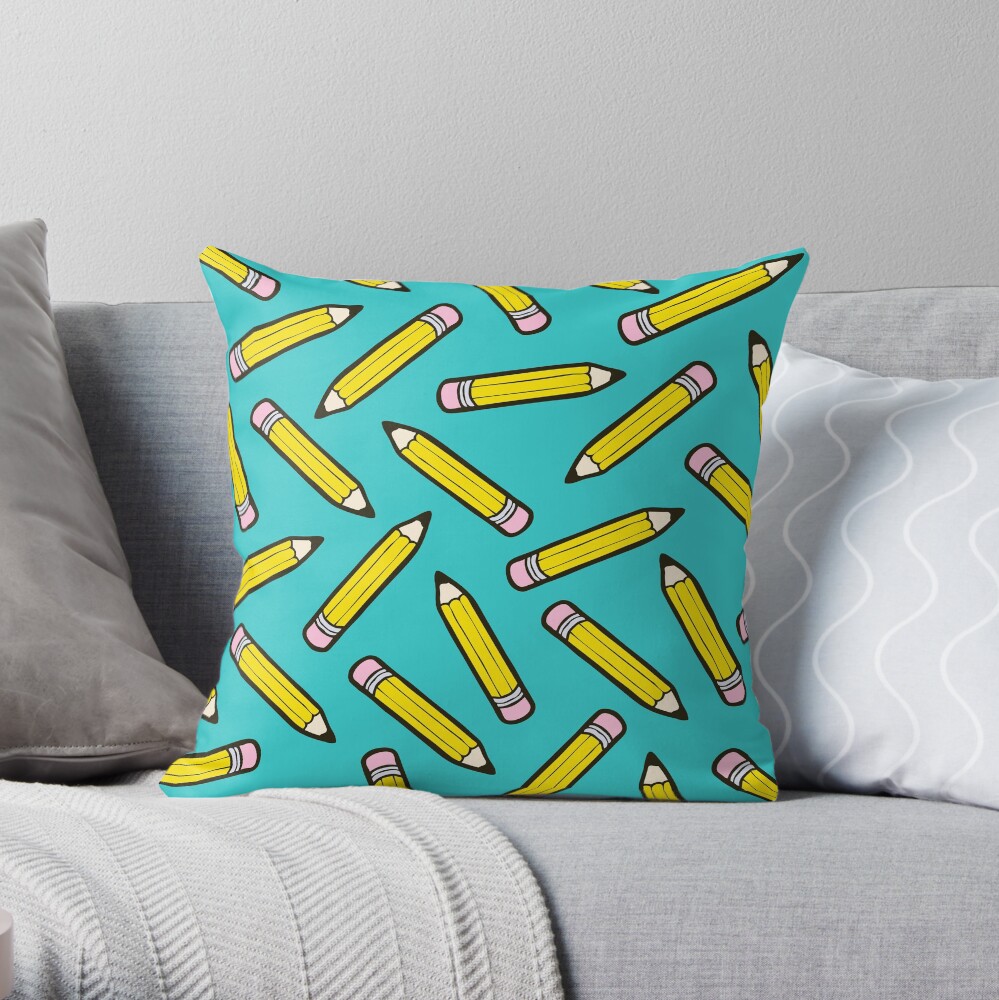 Pencil Power Blue Pattern Throw Pillow