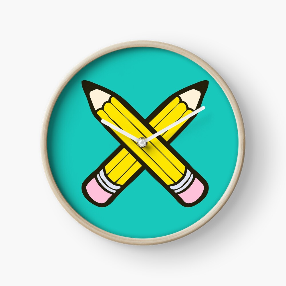 Pencil Power Blue Pattern Clock