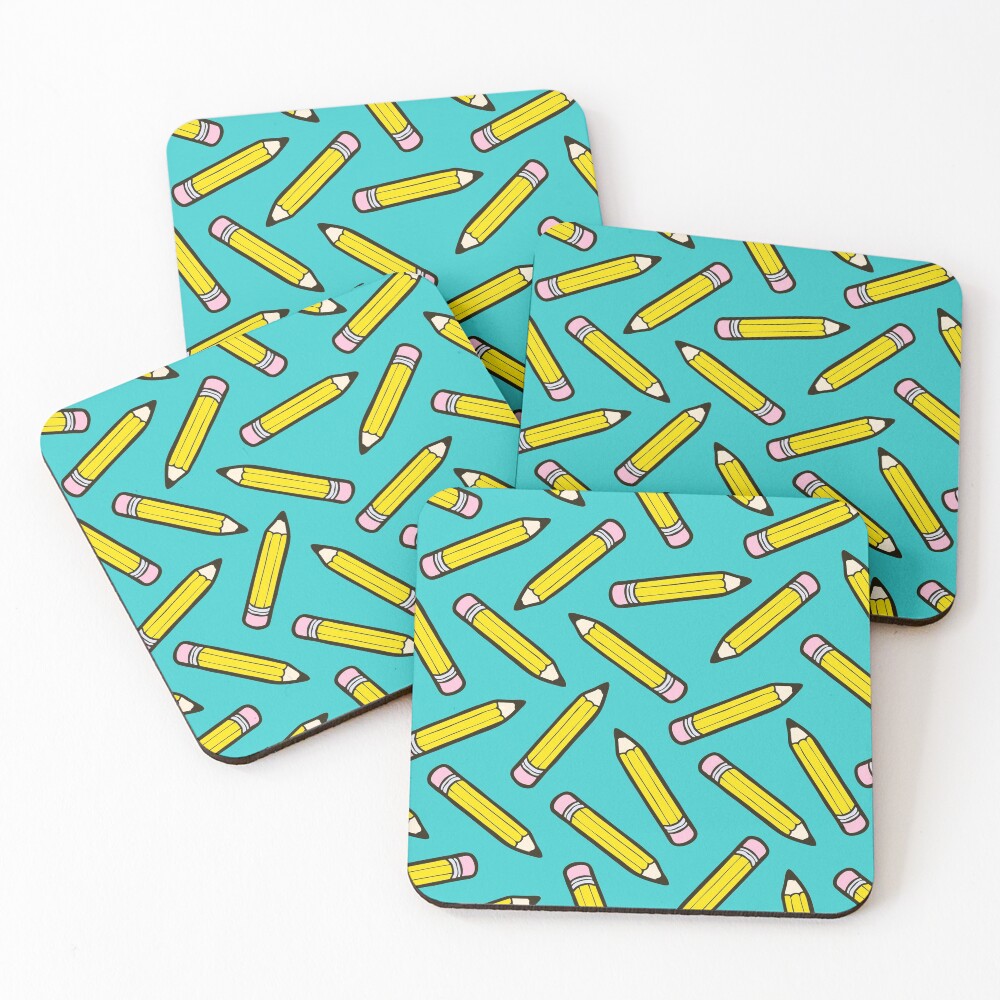 Pencil Power Blue Pattern Coasters (Set of 4)