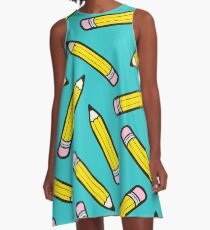 Pencil Power Blue Pattern A-Line Dress