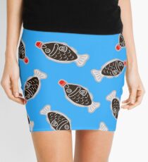 Sushi Soy Fish Pattern in Blue Mini Skirt