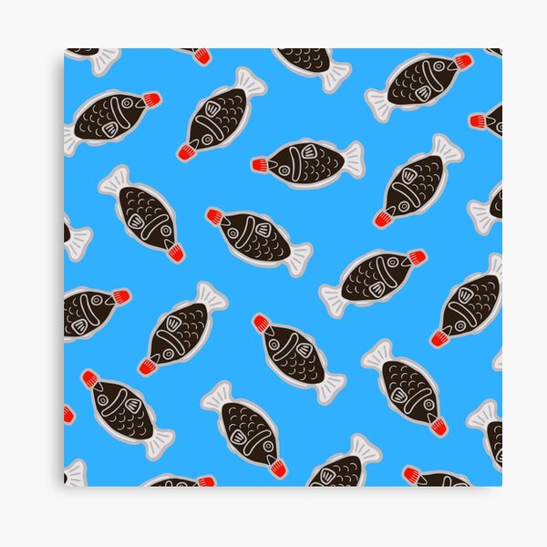 Sushi Soy Fish Pattern in Blue Canvas Print