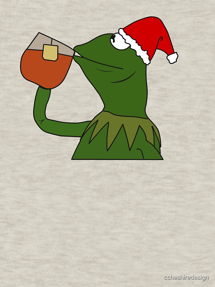 "Christmas Kermit Inspired Santa Sipping Tea Meme" Zipped Hoodie by