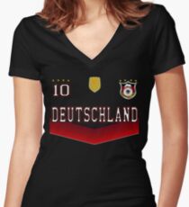 Germany Deutschland Soccer Design with number 10 Women's Fitted V-Neck T-Shirt