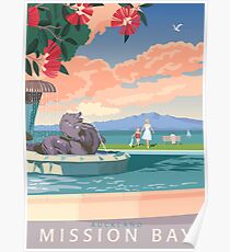 Mission Bay Fountain with Pohutukawa Poster